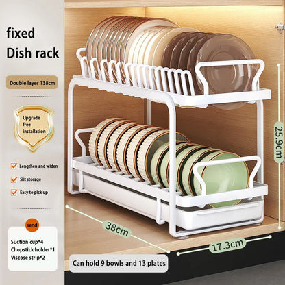 Kitchen Pull-out Dish Bowl Drainer Storage Rack Countertop Sink Cabinet Tableware Built-in Organizer Holder Cupboard Plates Rack