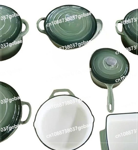 Enamel Pot Cast Iron Cookware Seven-piece Set Soup Stew Household Enamel Pot Enamel Pot Set