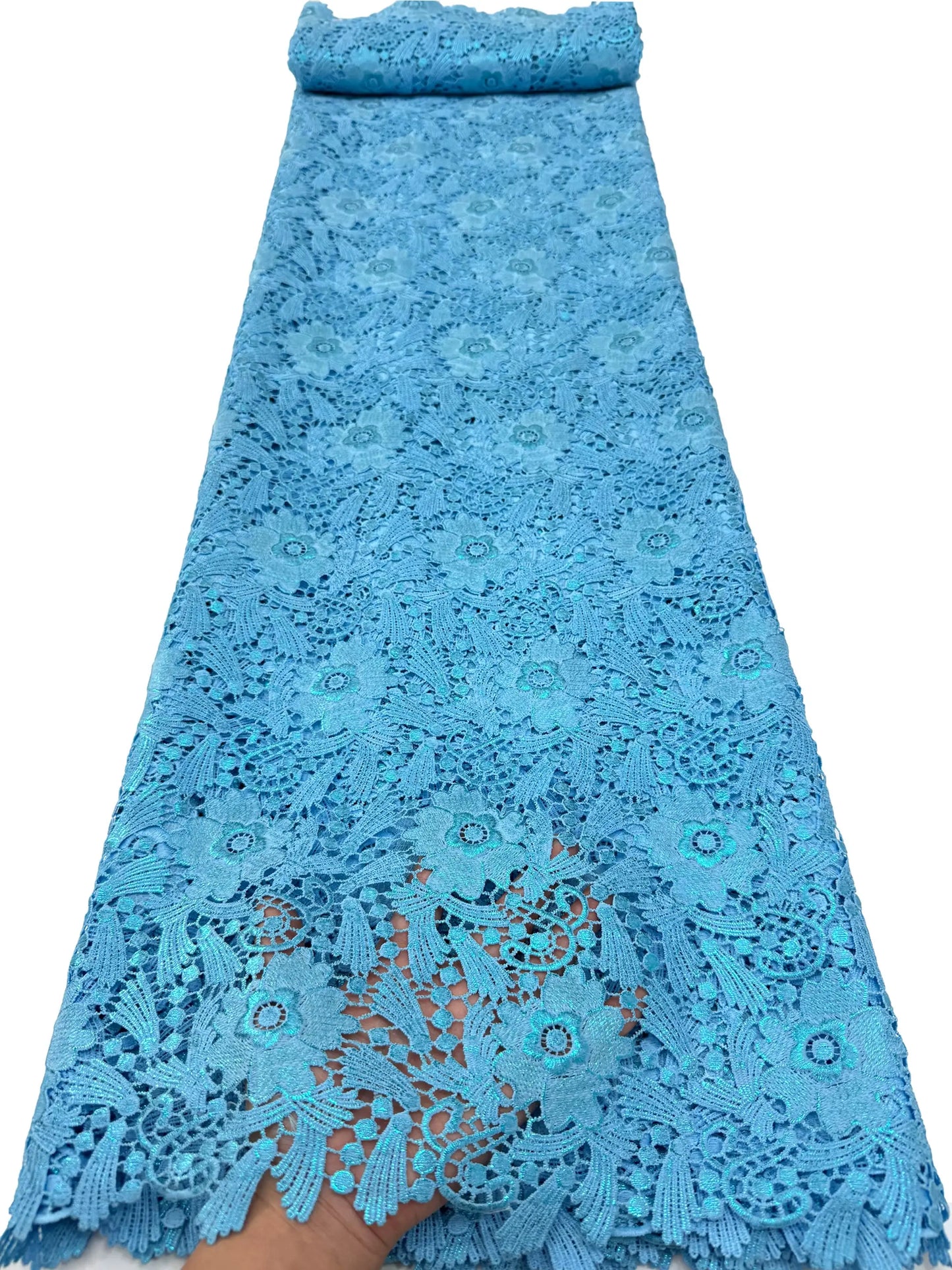 African Nigerian High-Quality Cotton Wedding Tulle Lace Fabric Hot Stamping  Water Soluble 5 Yards for Party Dresses Sewing
