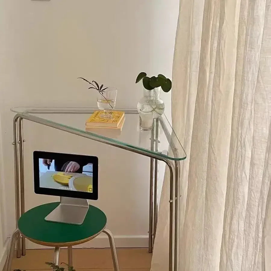 Corner Table Simple Triangle Nook Computer Electroplated Metal Small Apartment Desk Stainless Steel Light Luxury Home Furniture