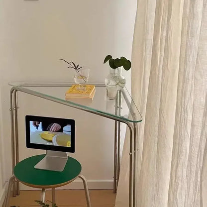 Corner Table Simple Triangle Nook Computer Electroplated Metal Small Apartment Desk Stainless Steel Light Luxury Home Furniture