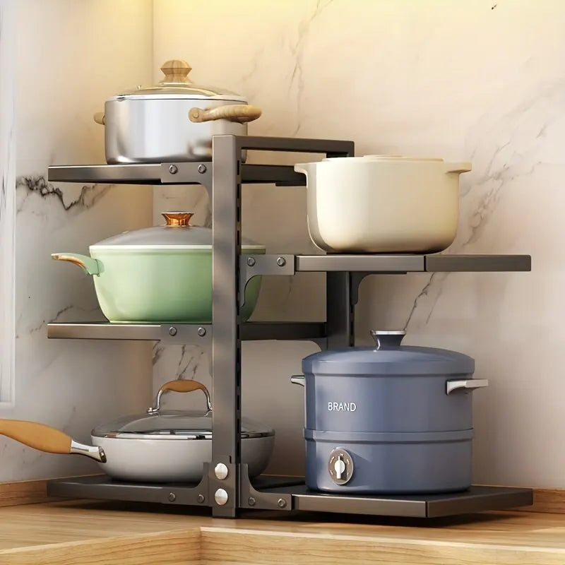 5 Tier Pots Pans Organizer for Under Cabinet Adjustable Rustproof Cabinet Storage for Big Stockpots Castiron Pans Heavy Cookware
