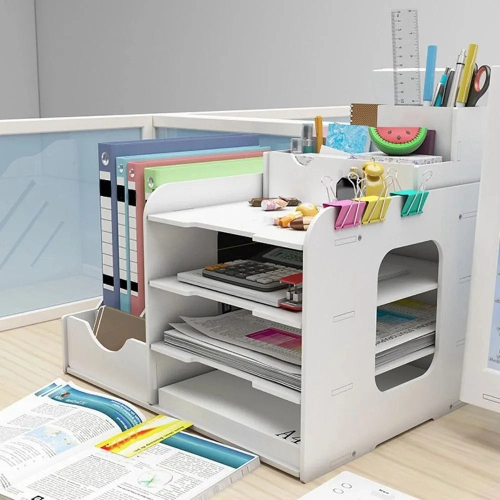 Large Capacity File Storage Rack Thickened Multi-Layer File Sorter Partition Design Space Saving Desktop Storage Box Library