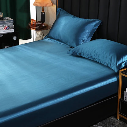 Mulberry Silk Bed Sheet Set with Fitted Sheet Flat Sheets Pillowcase Luxury Solid Color Bedding Sets Wrinkle-Free Antiallergic