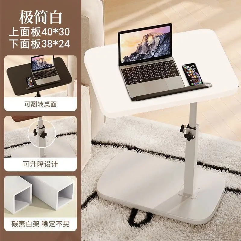 Adjustable Height Swivel Side Table - Mobile Sofa End Table Rolling Coffee Table for Living Room Bedroom Dorm