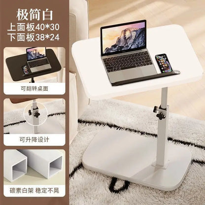 Adjustable Height Swivel Side Table - Mobile Sofa End Table Rolling Coffee Table for Living Room Bedroom Dorm