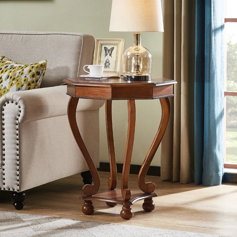 Solid Wood American-Style Sofa End Table Octagonal Coffee Surface Corner Desk Balcony Telephone Stand Room Accent Furniture