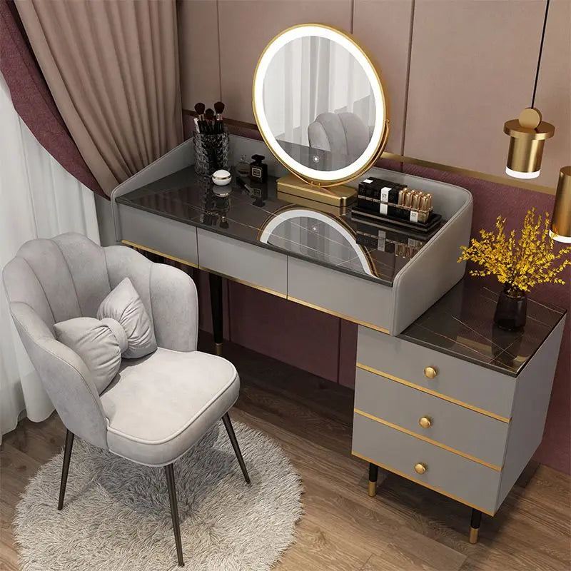 Modern Simple Bedroom Dressing Table Ins Style Storage Dressing Table Integrated Light Luxury Dressing Table Makeup Cabinet