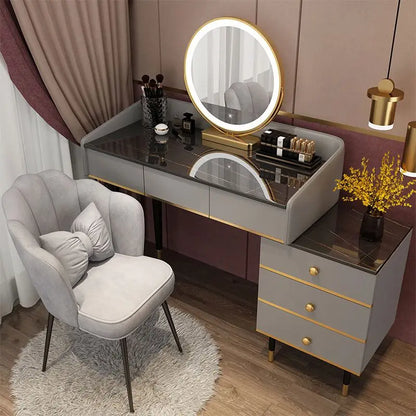 Modern Simple Bedroom Dressing Table Ins Style Storage Dressing Table Integrated Light Luxury Dressing Table Makeup Cabinet