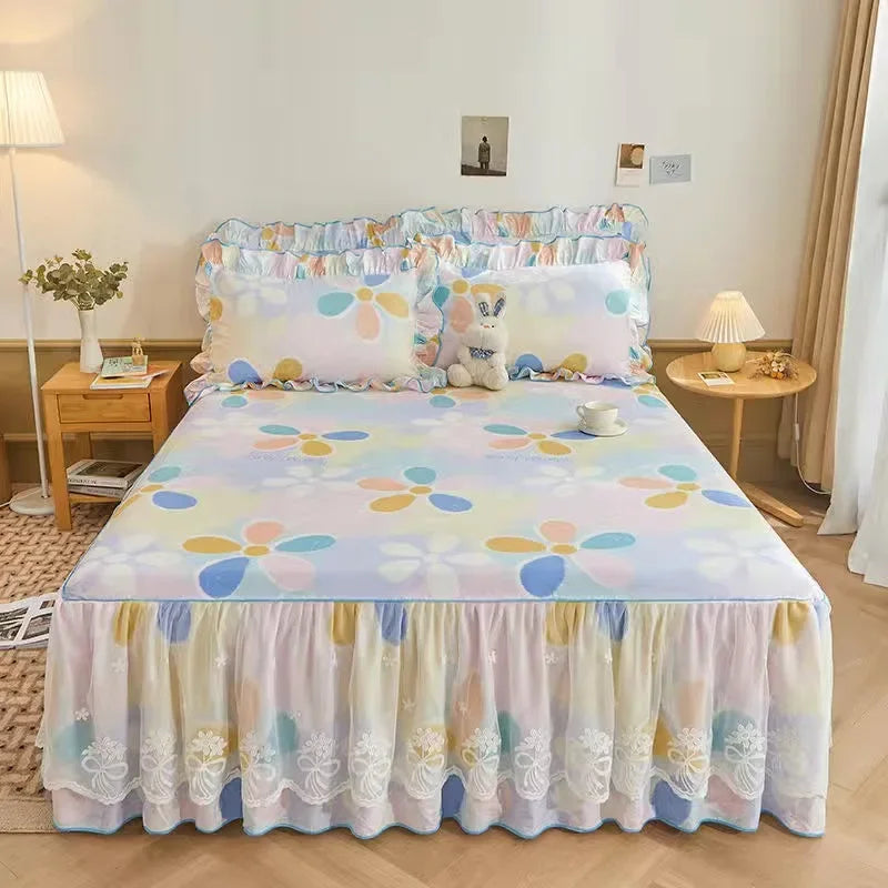 100% Cotton Bed Skirt Double King Size Bedspread Bedspreads Box Garden Spread the Queensize Cover Linen Sheet Skirts for Beds