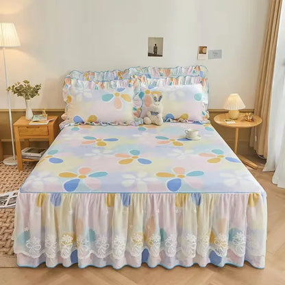 100% Cotton Bed Skirt Double King Size Bedspread Bedspreads Box Garden Spread the Queensize Cover Linen Sheet Skirts for Beds