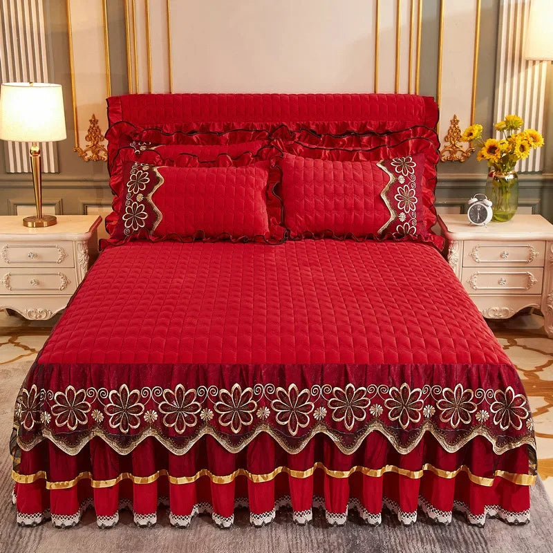 Luxury Winter Crystal Velvet Thicken Quilted Bedspread King Queen Size Flannel Bed Skirt Not Including Pillowcase