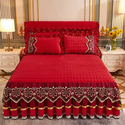 Luxury Winter Crystal Velvet Thicken Quilted Bedspread King Queen Size Flannel Bed Skirt Not Including Pillowcase
