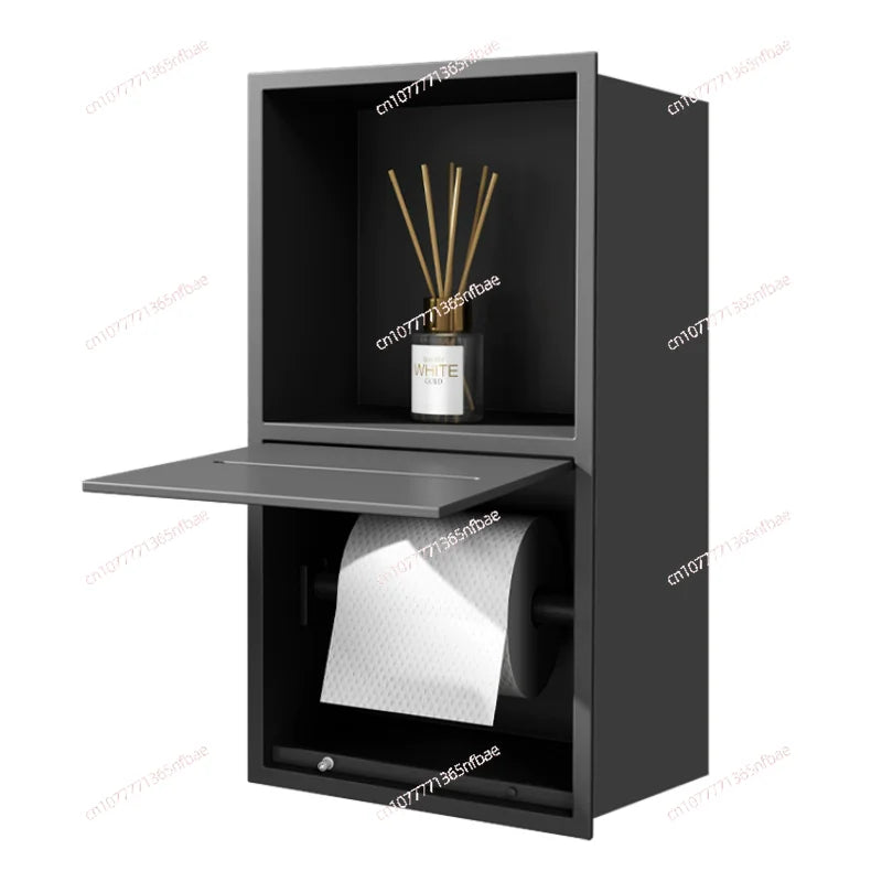 Stainless Steel Recessed Bathroom Storage Cabinet - Wall Niche Tissue Box Toilet Paper Holder Organizer