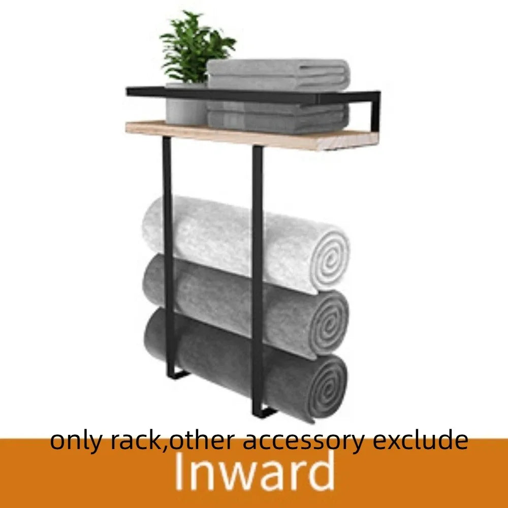 Wood and Iron Bathroom Shelf Rectangle Shape Space Saving Shower Shelf Rust Proof Large Capacity Storage Rack Bathroom Use