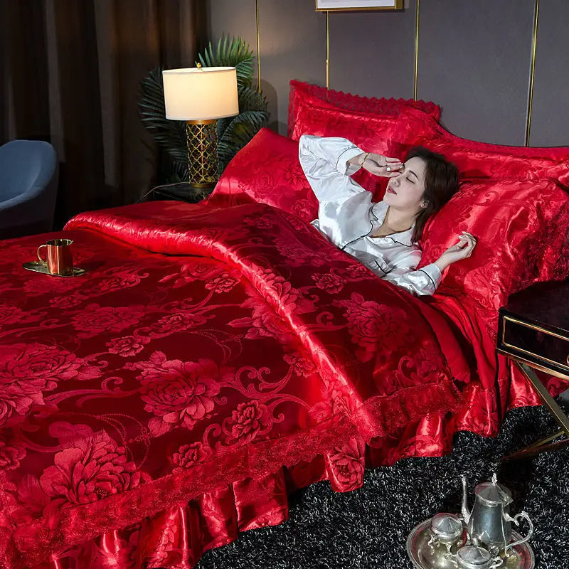 European Style Jacquard Bedding Set Home Comefortable Duvet Cover Quality Quilt Cover And Pillowcase Flower Lace Bedsheet Sets