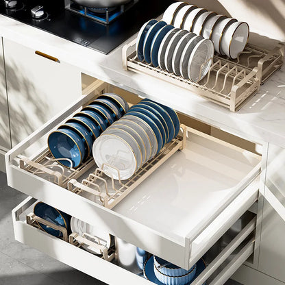 Pull Out Cabinet Dish Storage Rack Stainless Steel Plate Drain Stand Holder Kitchen Drawer Built-in Bowl Rack Basket Organizer