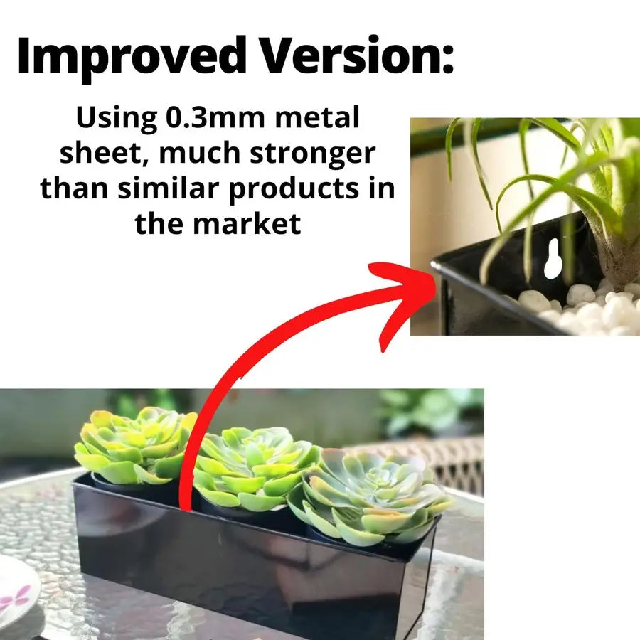 Indoor Wall Planter 3 Pack, 16 Inch Large Wall Mounted Succulent Planters, Black Rectangular Metal Hanging Flower Pot, Long Wind