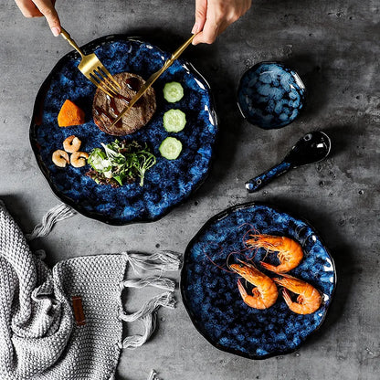 Creative Kiln-Change Bowl and Plate Tableware Home Retro Ceramic Tableware Hotel Dish Plate Rice Bowl Set Home Fish Plate