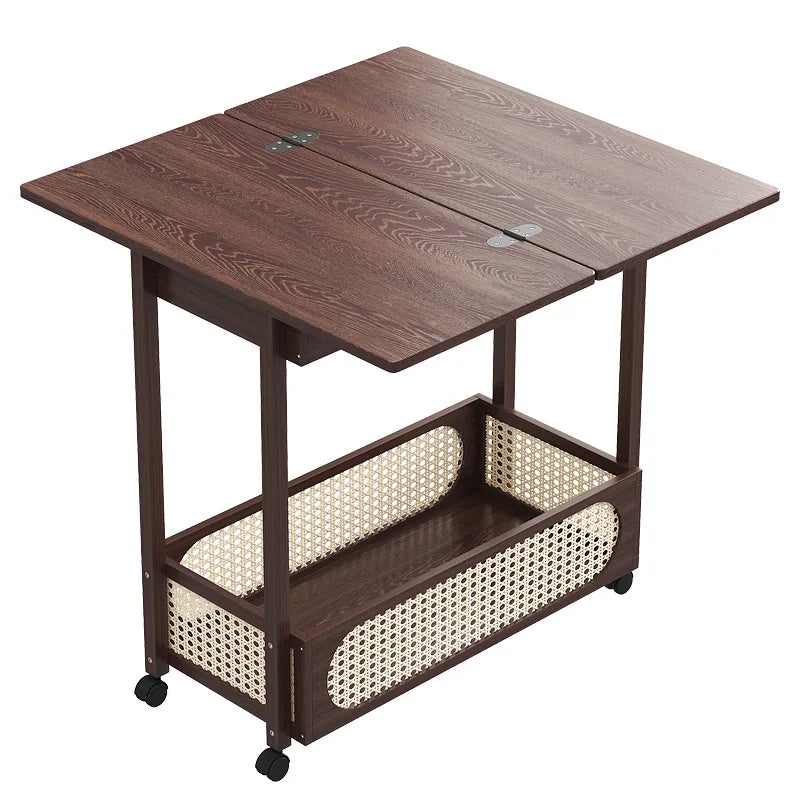 trolley with wheels movable multi-functional folding coffee table, living room sofa side table, solid wood  table