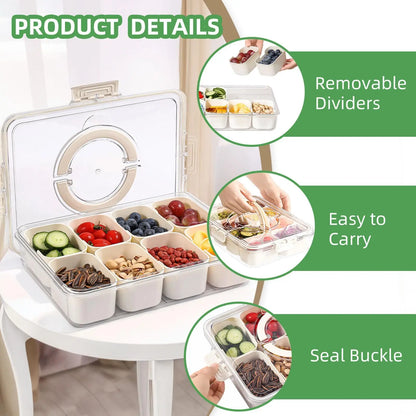 Storage Container Divided Serving Tray With Lid And Handle Snack Sealed Box Kitchen Organizers And Storage Kitchen Accessories