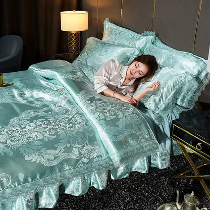 European Style Jacquard Bedding Set Home Comefortable Duvet Cover Quality Quilt Cover And Pillowcase Flower Lace Bedsheet Sets