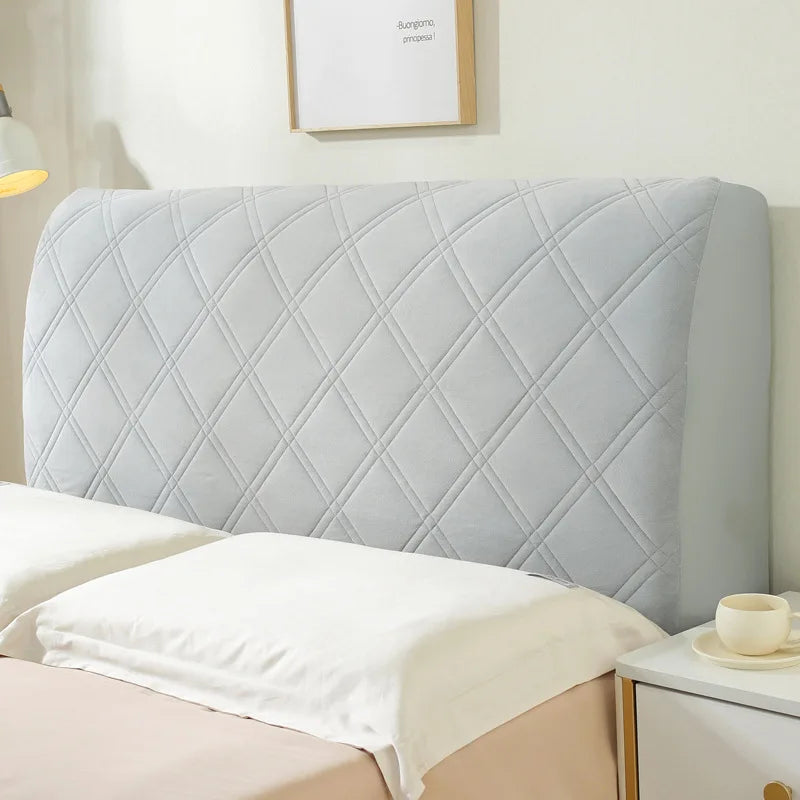 Solid Color Quilted Bed Headboard Cover All-inclusive Thicken Velvet Head Cover for Curvy Anti-dirt Bed Backrest Cover