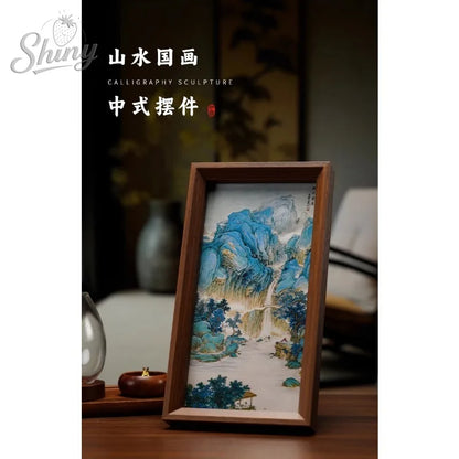 Chinese Landscape Painting, Chinese-style Landscape Painting, Calligraphy Frame, Display Stand, Study Desk Decoration, Gift