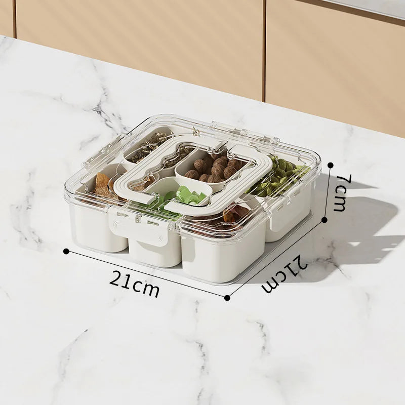 Storage Container Divided Serving Tray With Lid And Handle Snack Sealed Box Kitchen Organizers And Storage Kitchen Accessories