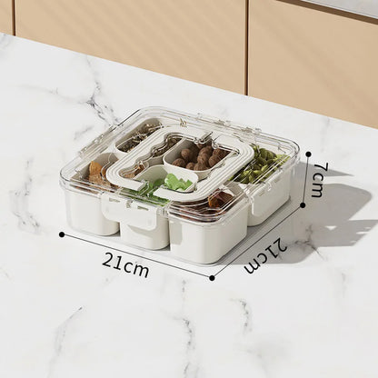 Storage Container Divided Serving Tray With Lid And Handle Snack Sealed Box Kitchen Organizers And Storage Kitchen Accessories