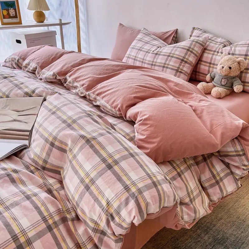 Black Red Grid Bedding Set Soft Quilt Duvet Cover No Filler Flat Sheet with Pillowcase Girls Boys Single Queen Size Home Textile