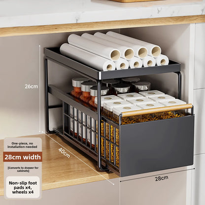Kitchen Sink Storage Ra Multi-Functional Cabinet Pull out Basket Layered Organizer Carbon Steel Simple Modern Sle