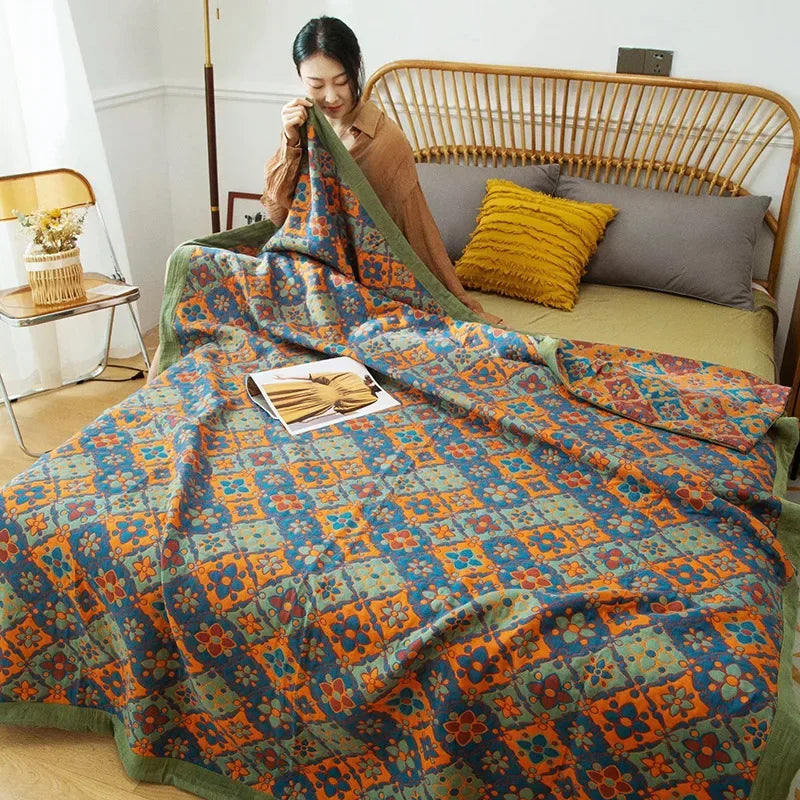 Luxurious Triple-layered 100% Cotton Gauze Blanket for Queen/King Bed, Multi-functional Usage As Summer Quilt or Bedspread