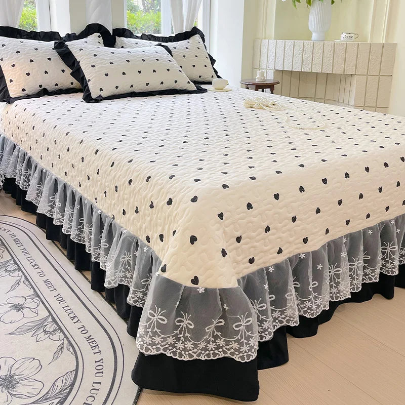 1pc Quilted Bedspread for Beds Thick Blanket with Lace Single/Queen/King Size Flower Printed Quilted Bed Cover Soft Bedspreads