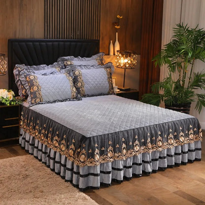Luxury Lace Bed Skirt Bedspreads Bedding Thicken Velvet Plush Quilted Embossing Bed Spread for Home Not Including Pillowcase