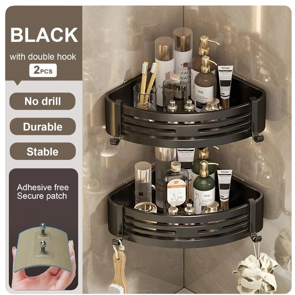 Black Bathroom Shelf for Shower Wall Mounted Shampoo Bottle Orangizer Shower Corner Rack Storage Punch-free Bathroom Accessories