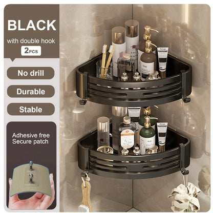 Black Bathroom Shelf for Shower Wall Mounted Shampoo Bottle Orangizer Shower Corner Rack Storage Punch-free Bathroom Accessories