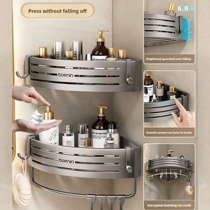 Elevated Bathroom Storage Rack Triangular Toilet No Drilling Corner Shower Hanging Shelf Wall Mounted Bathroom Accessory