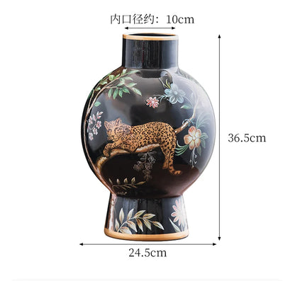 Leopard In The Jungle Porch Living Room Ceramic Art Vase Decoration Retro Flower Arrangement Sun God Medieval Ornaments