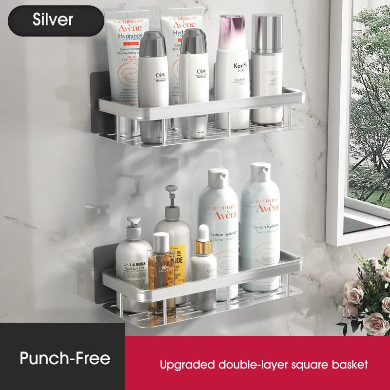 Bathroom Shelf No-drill Wall Mounted Shelves Shampoo Storage Rack Holder for Shower Square Aluminum Bath Organizer Accessories