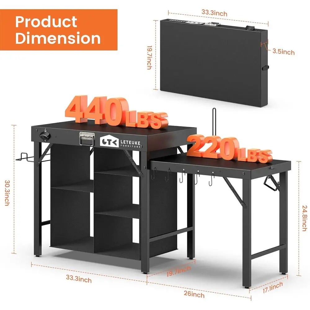 Portable Folding Grill Table with Storage - Ideal for Outdoor Camping, Picnics, Garden, Patio, Dining, BBQ, and Parties