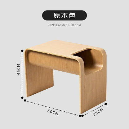 Solid Wood Sofa Side Table C-Shaped Coffee Table Durable Shoe Bench Space-Saving Side Cabinet Entryway Living Room
