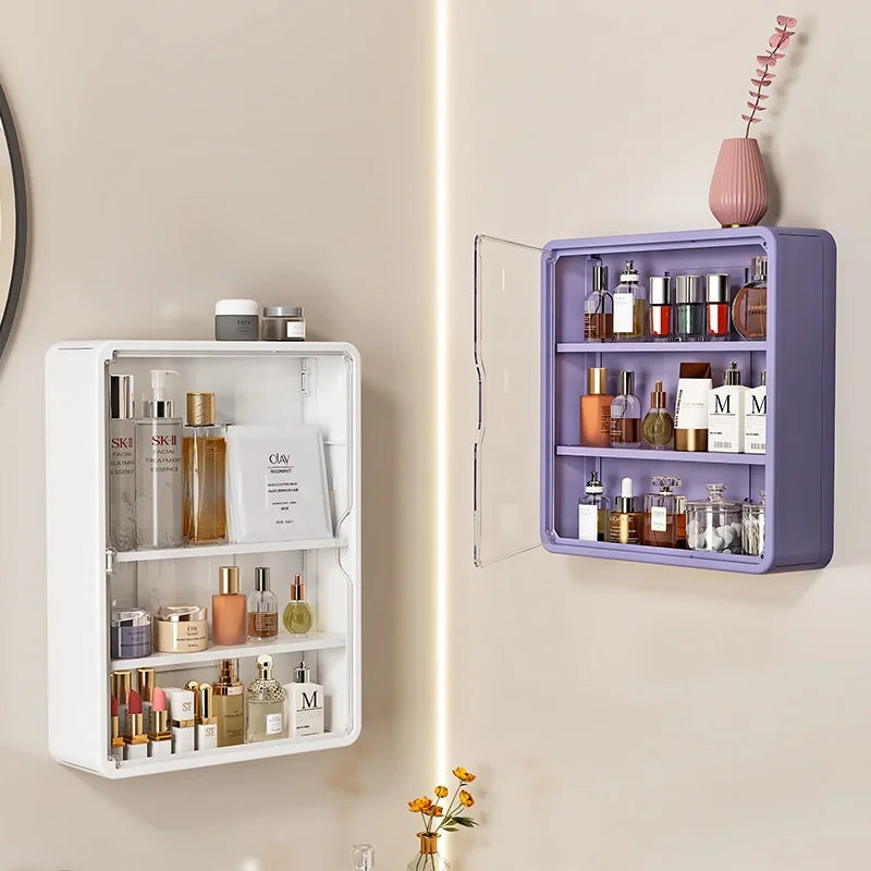 Wall Mounted Bathroom Storage Box Home Kitchen Organizer Waterproof Large Capacity Makeup Skincare Perfume Cream Jewelry Holder