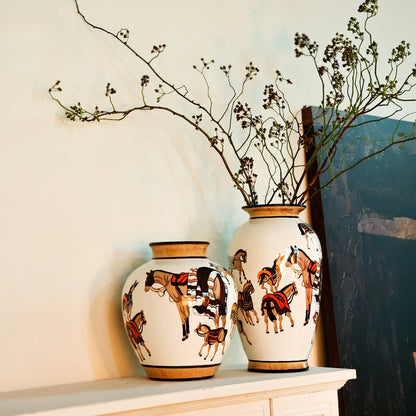 Ceramic Vase Hand-painted Horse Pattern Chinese-style Retro Bottle Flowerpot Porcelain Handicrafts Home Decoration Terrarium