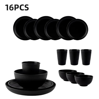 16Pcs Reusable Plastic Tableware Set Including Plates Bowls and Cups Suitable for Family Picnics and School Supplies