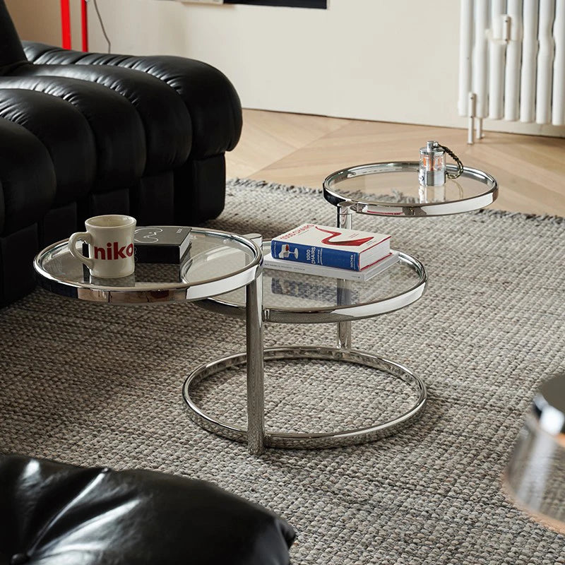 Minimalist Style Stainless Steel Furniture Round Side Table Creative Design Artistic Decoration Rotating Coffee Table 56x56x43cm