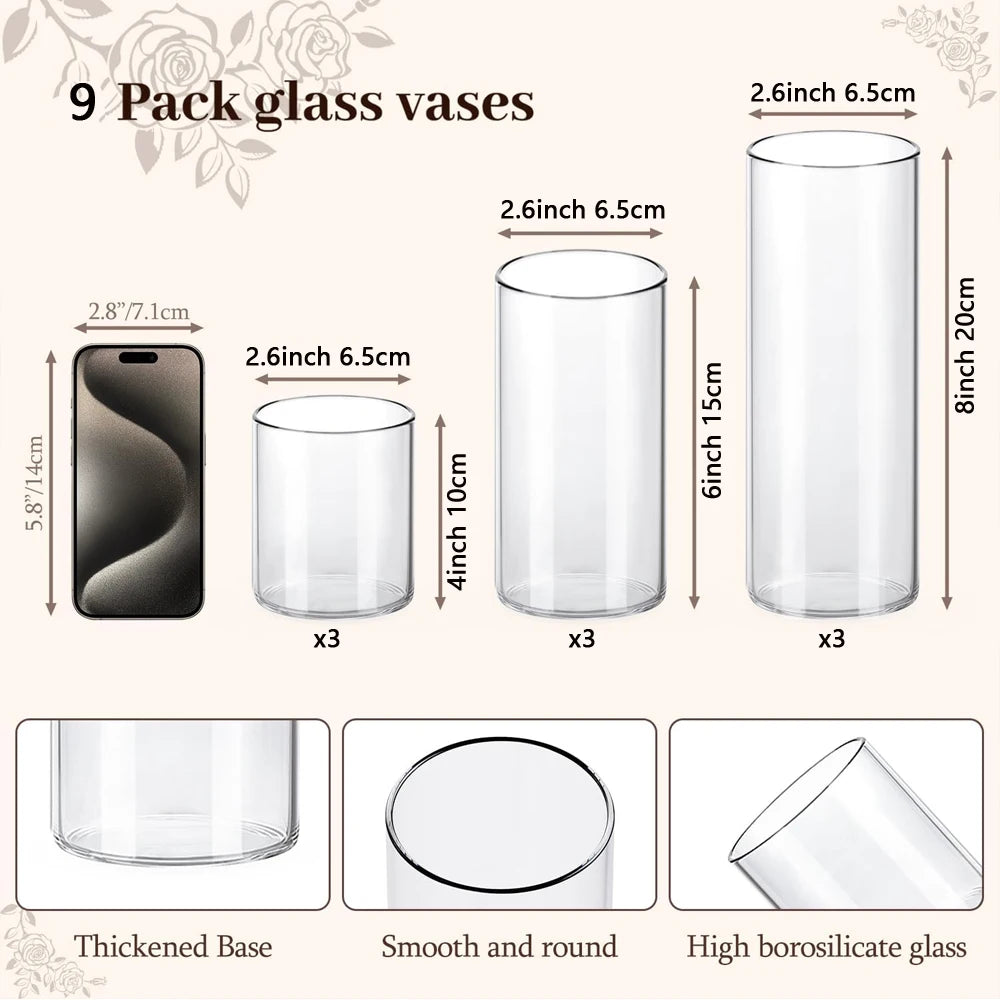Glass Cylinder Vases 4/6/8 Inch Tall Clear Vases for Centerpieces Weeding Decoration, Clear Glass Flower Vases Hurricane