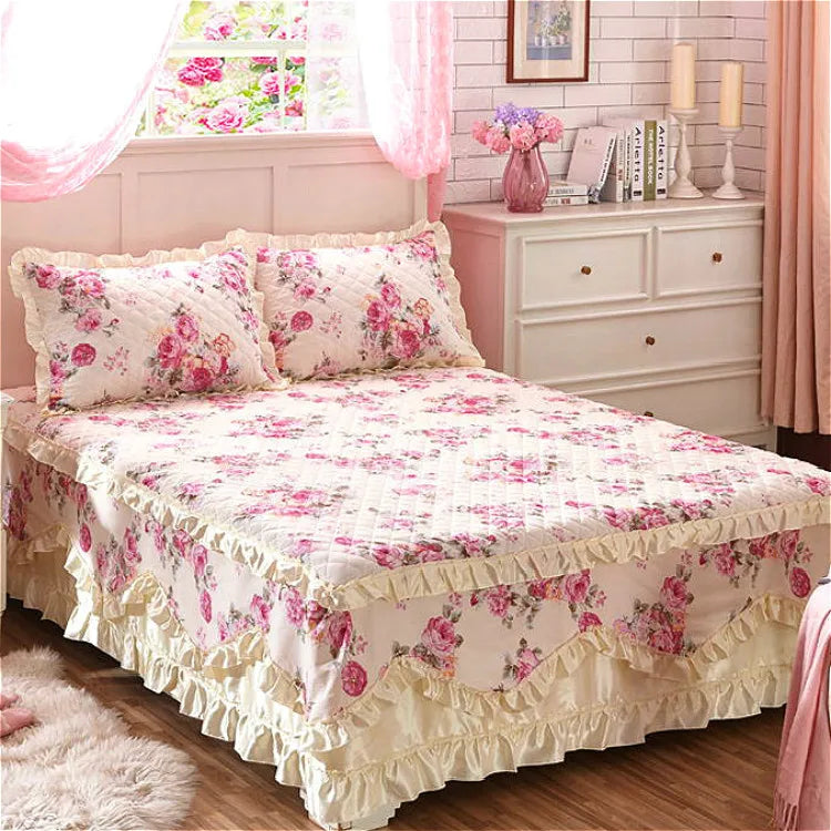 Pure cotton bedspread single piece thickened padded cotton bed skirt 1.5m 1.8m bed cover sheath cotton four-piece set