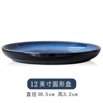 4size Tray for Decoration Blue Dishes for Serving Kiln Change Dinner Set 12 People Plates Hand Drawn Home Plate Tiers Tableware