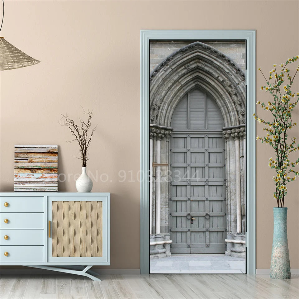 Arabic Style Door Sticker Self Adhesive Wallpaper Living Room Bedroom Decor Muslin Style Decal Door Cover Home Design Decoration